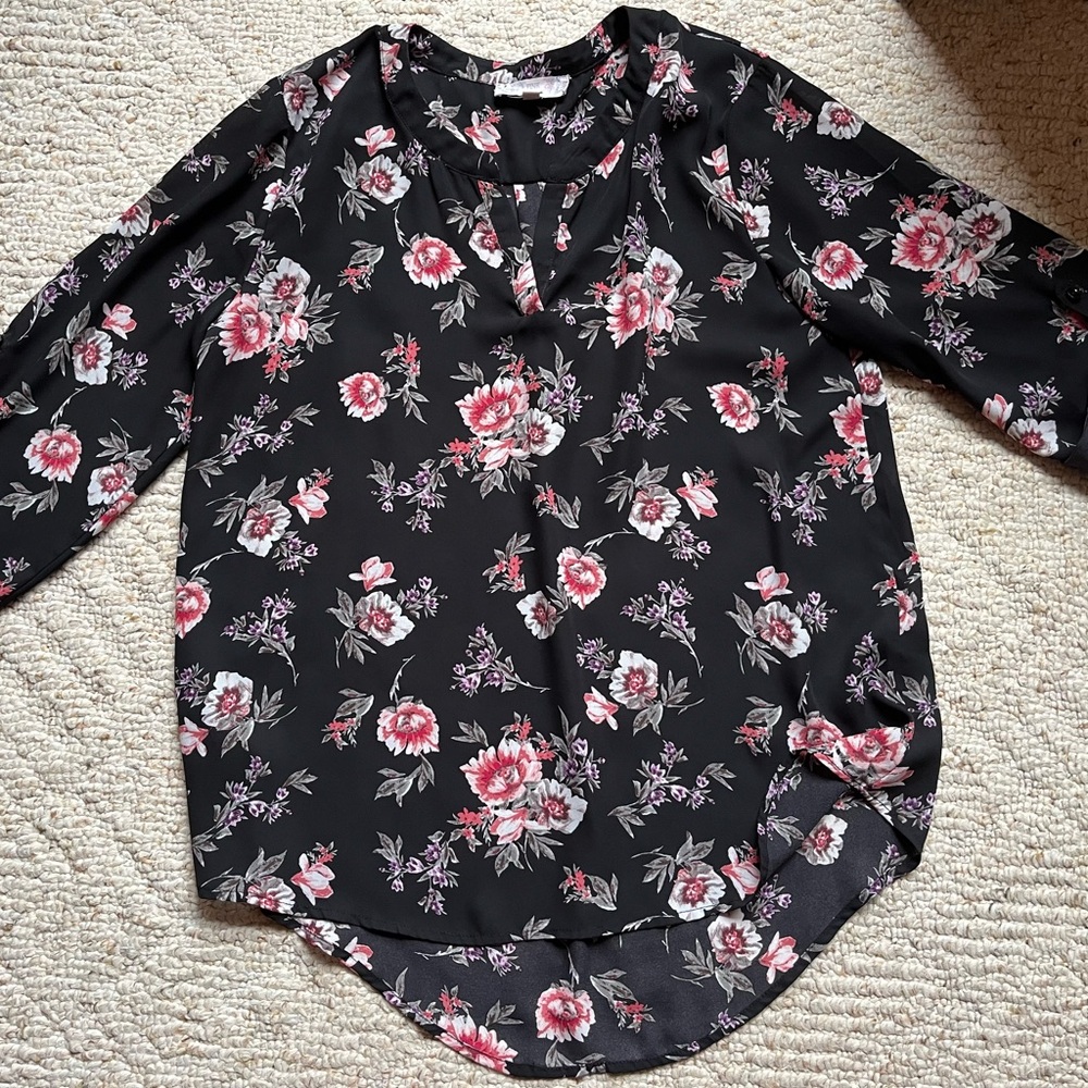 Women’s Pink Republic Black Floral Blouse, size XL
